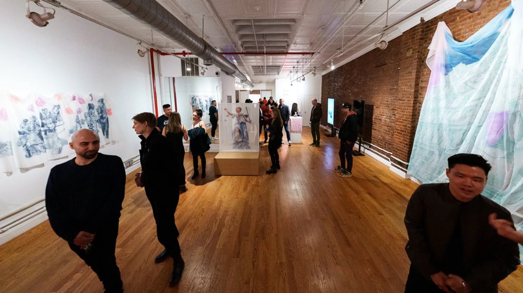 Fabric art installation in the gallery loft