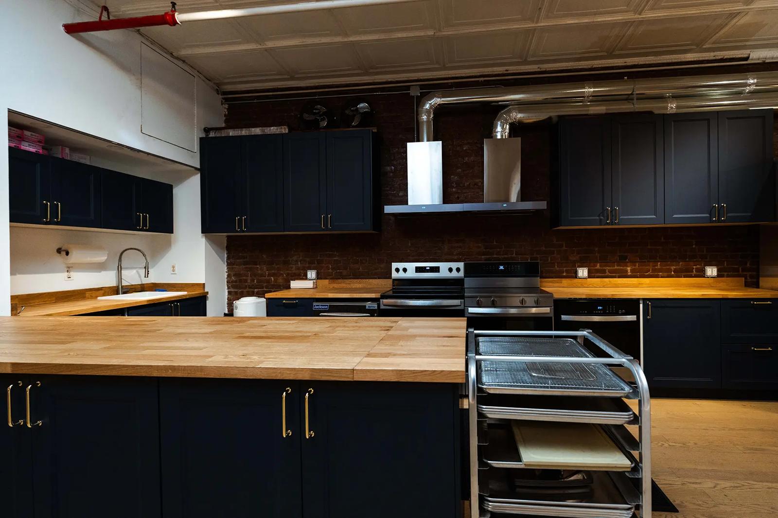 Stainless ranges and the butcher-block island