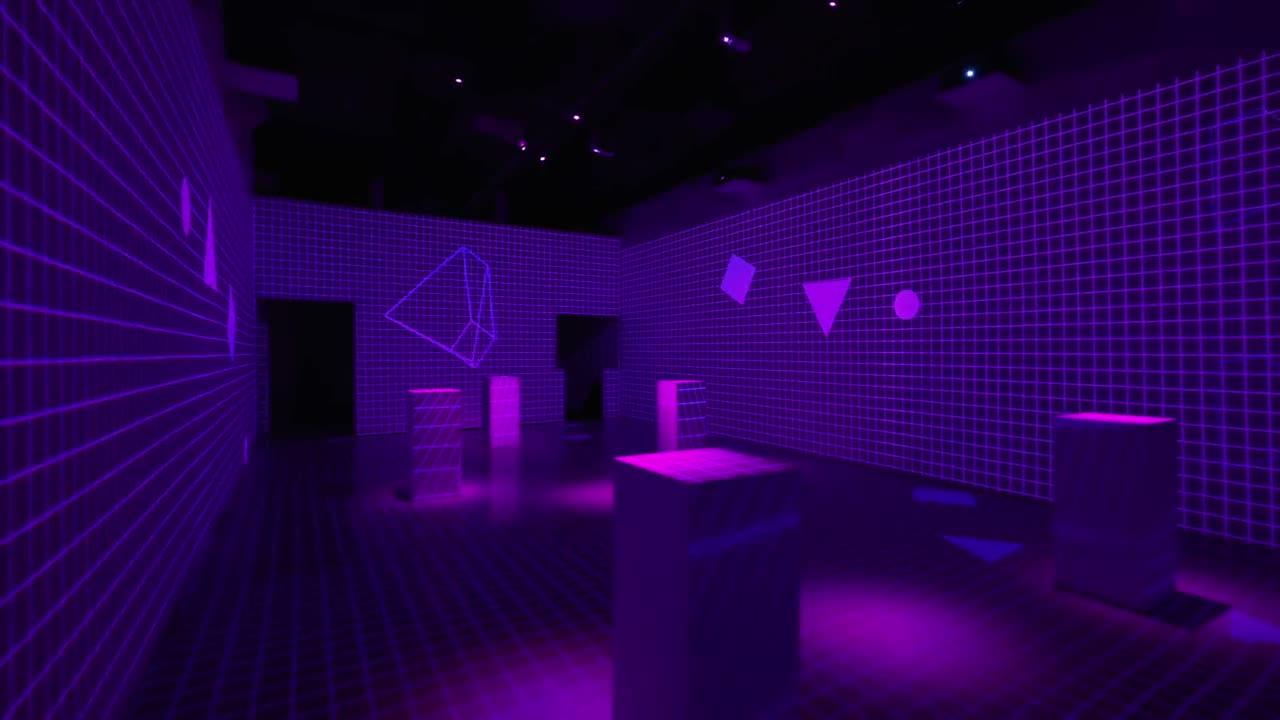 The empty stage with a purple projected grid