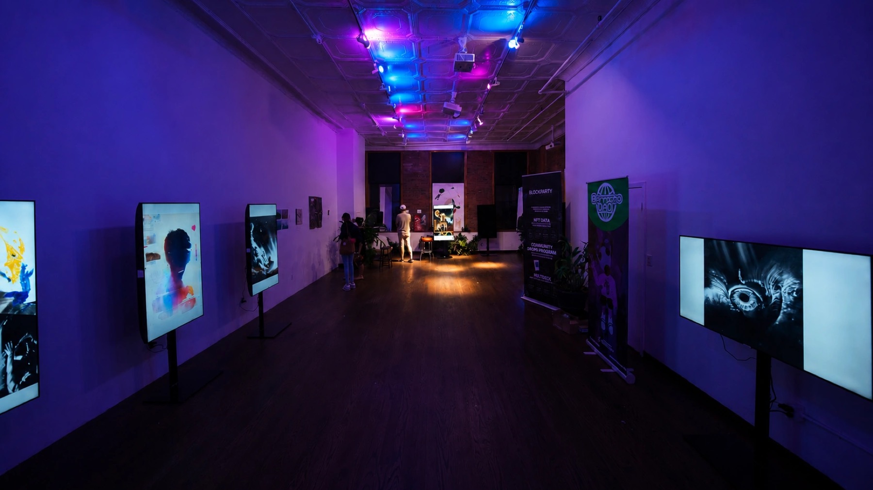 The loft set up with screens on stands